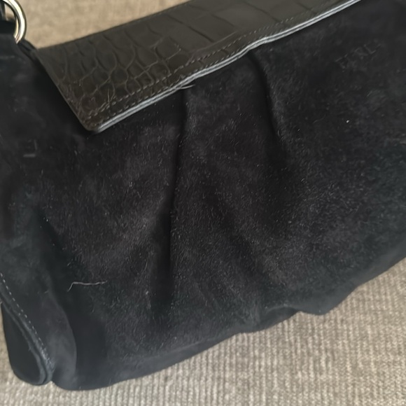 Vintage Furla Black Suede And Emboseed Crocodile Leather Shoulder Bag - Picture 9 of 14